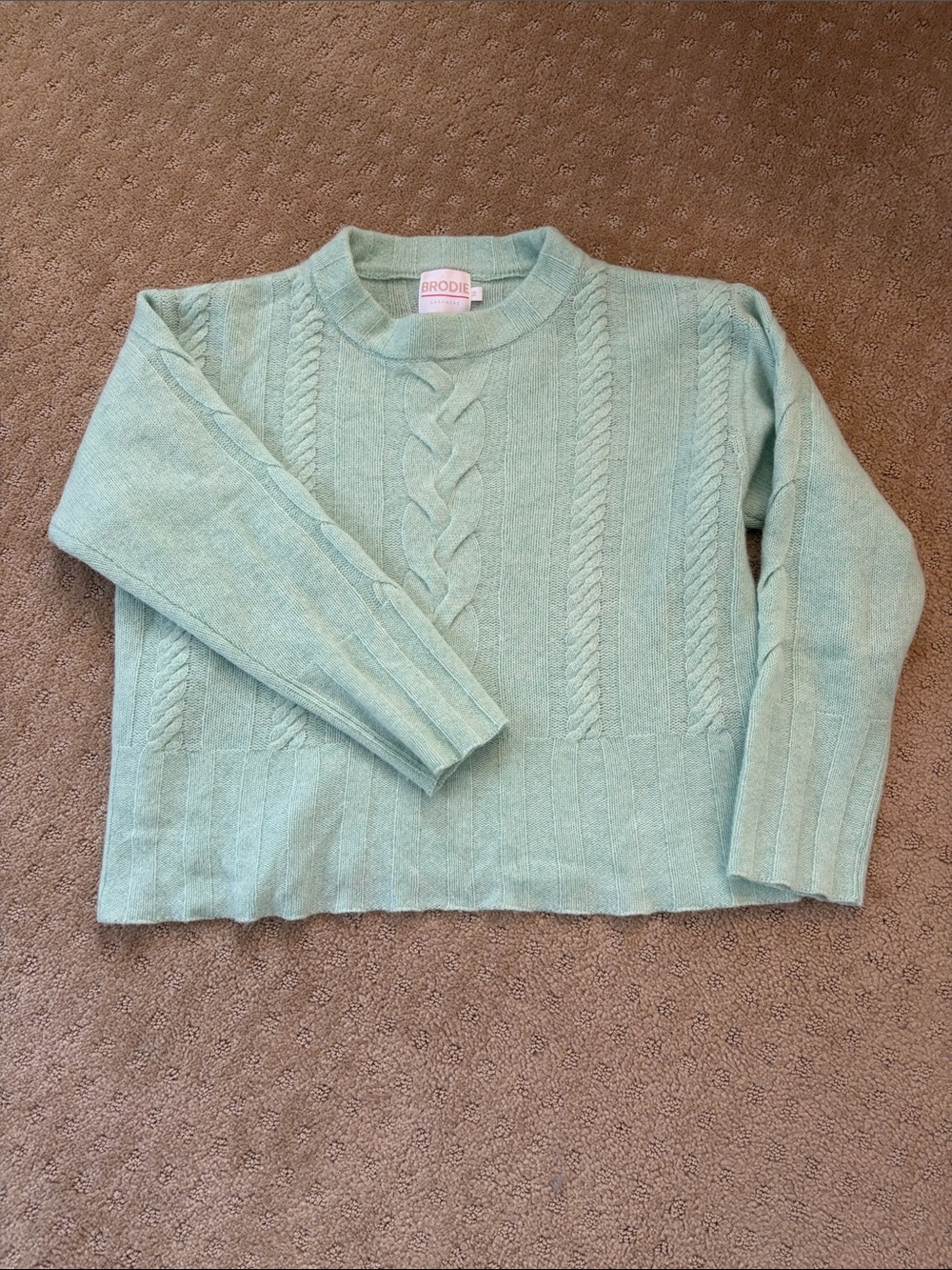 Brodie Cashmere mint green cable knit sweater